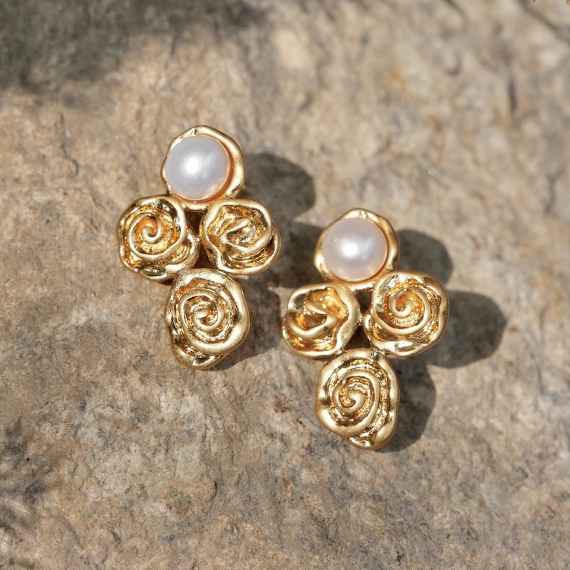 Rose Cluster Pearl Earrings