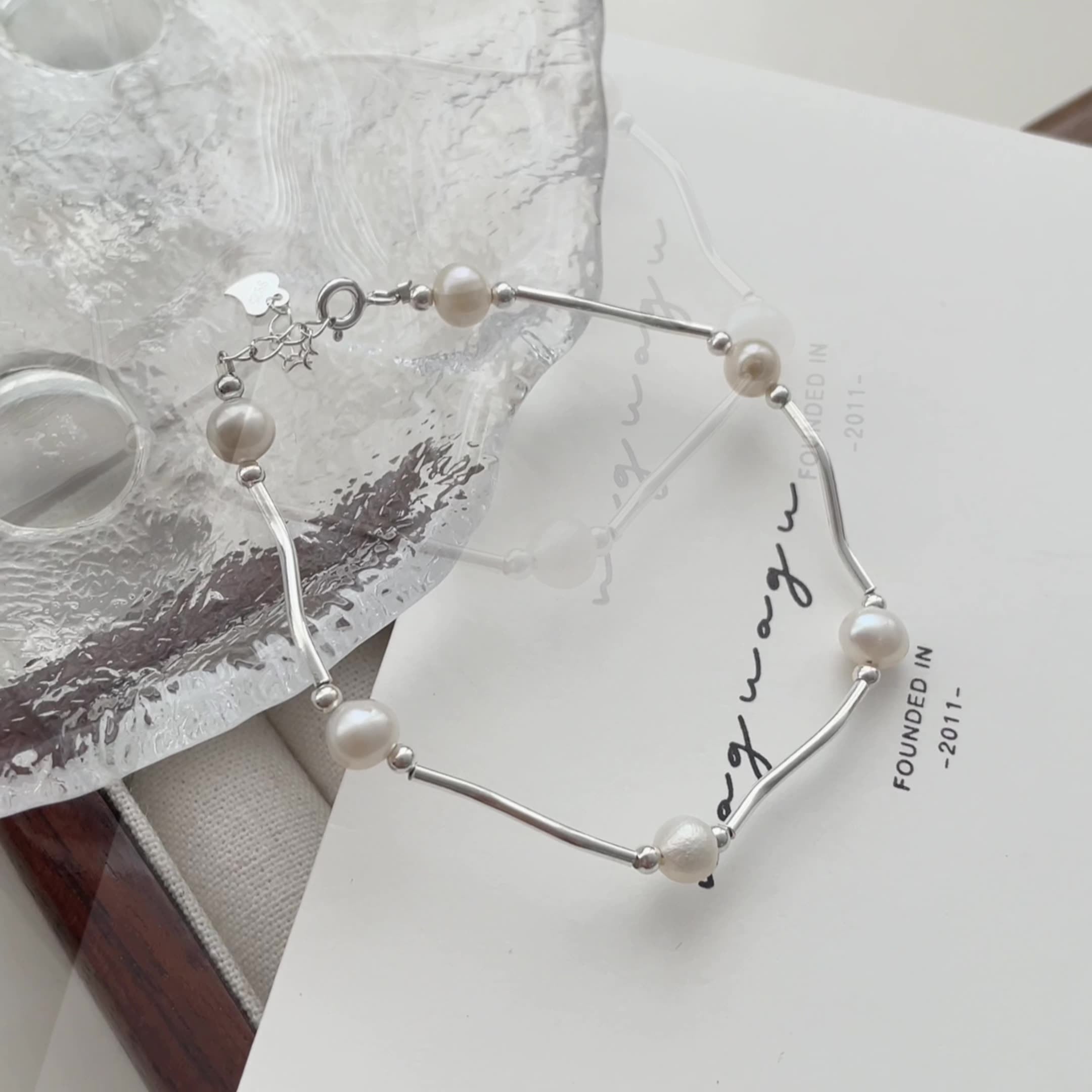 Silver Wave Pearl Bracelet