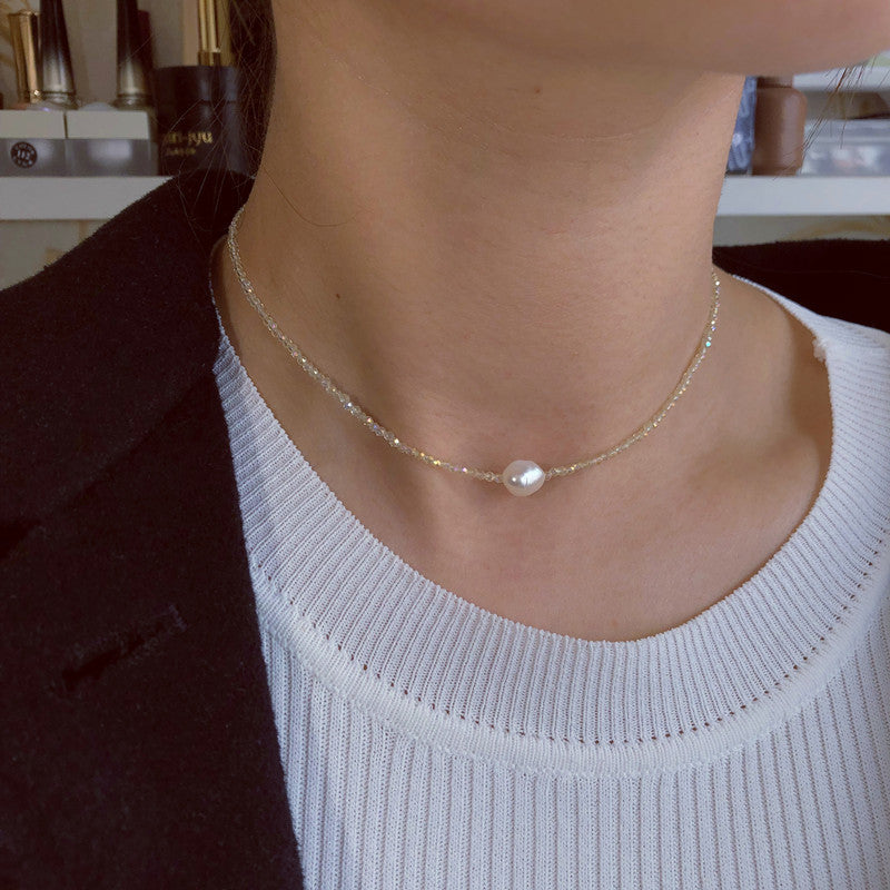 Sunlit Pearl Crystal Necklace