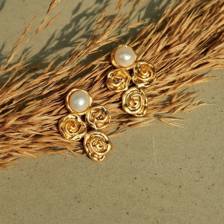 Rose Cluster Pearl Earrings