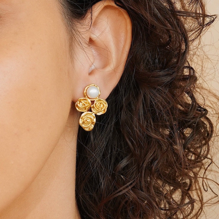Rose Cluster Pearl Earrings