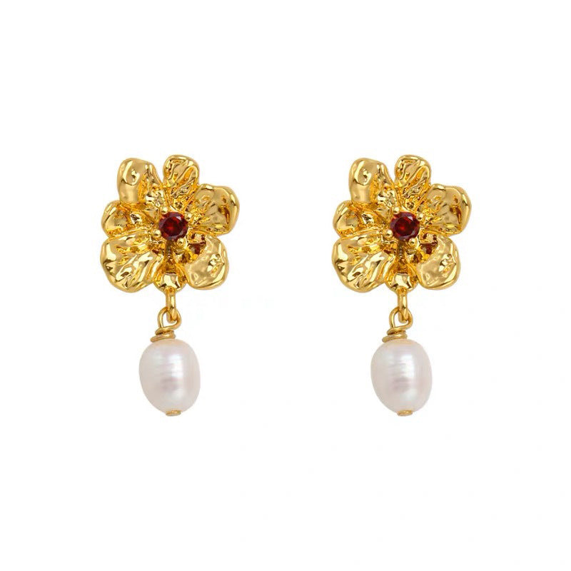 Golden Bloom Pearl Earrings