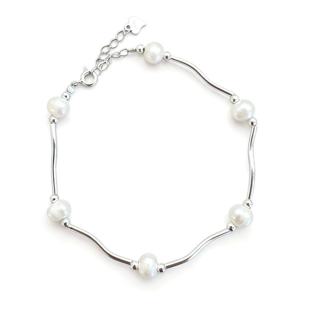 Silver Wave Pearl Bracelet