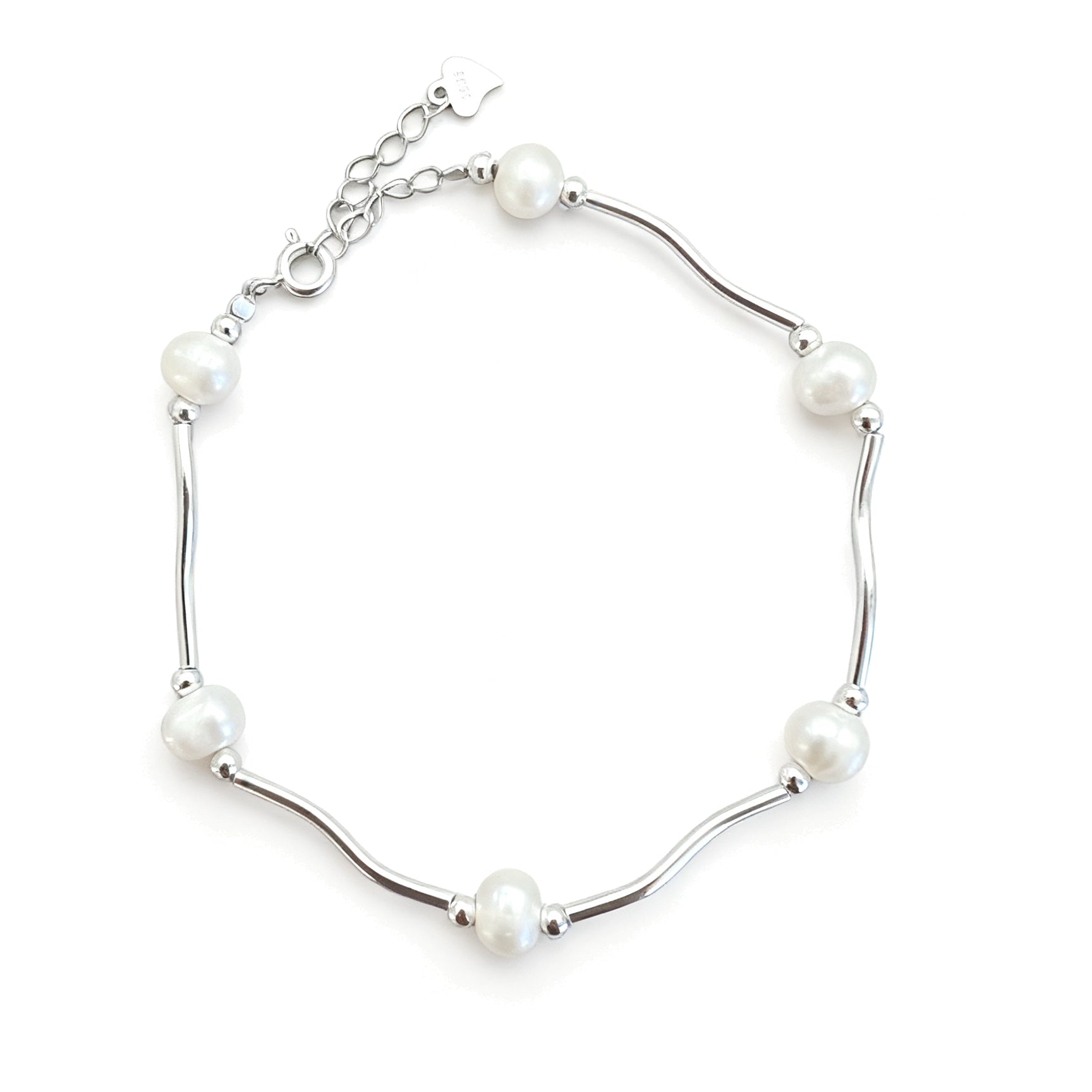 Silver Wave Pearl Bracelet