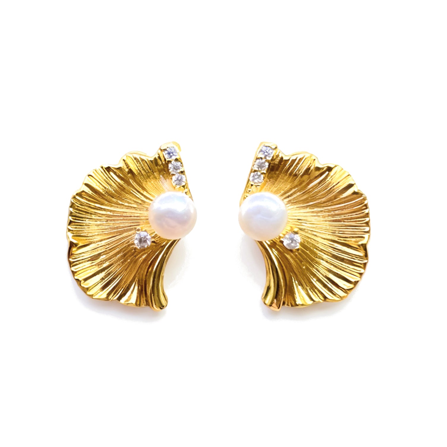 Golden Fan Pearl Earrings
